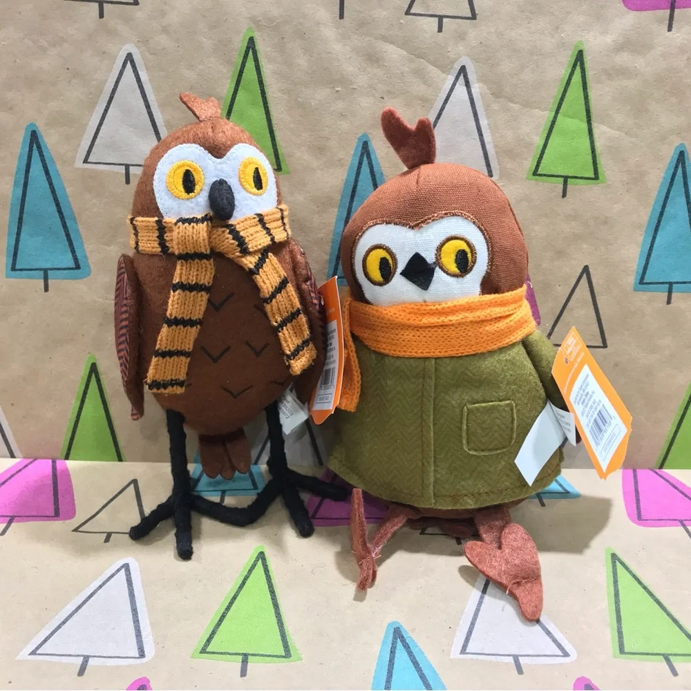 Target 2022 Set Of 2 OWLS Fall Harvest Thanksgiving Plush Bird NEW